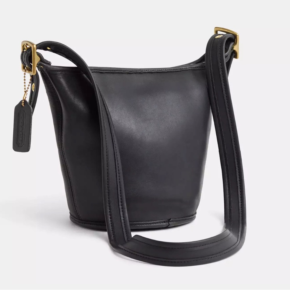 Vintage Coach Black Maggie Duffel Shoulder Bag with Gold Accents